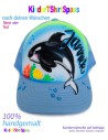 Einschulungs-Cap Baseball Cap mit Orca und Name hellblau
