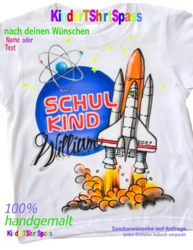 T-Shirt mit Namen und Mond Rakete zum Schulstart für Schulkind