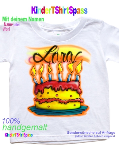 Geburtstagstorte für Kinder aufs T Shirt